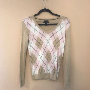 Tommy Hilfiger Camel and Pink Argyle Sweater